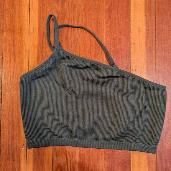 American Eagle Aerie Green One Shoulder Crop Top - Picture 1 of 7